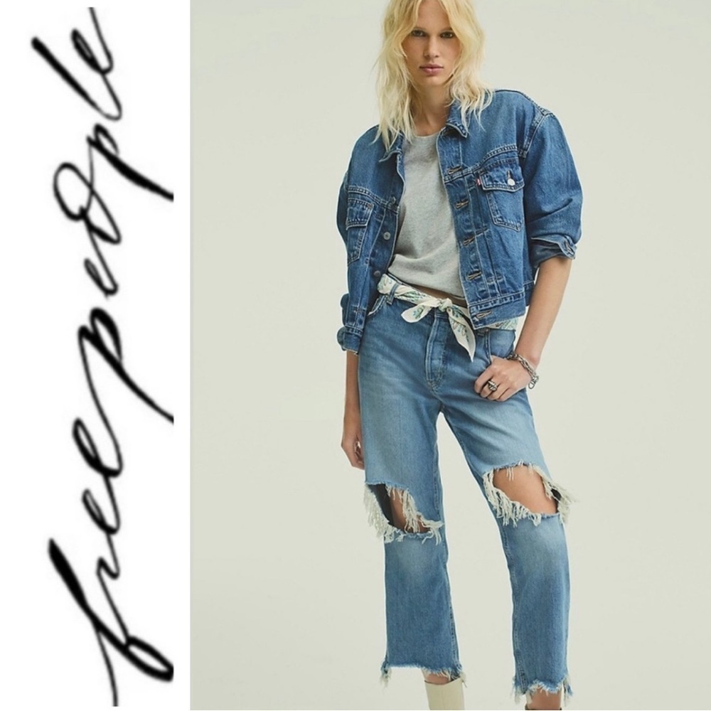 FREE PEOPLE Maggie Mid-Rise Straight-Leg Distressed Jeans 100% Cotton NWT - 💫